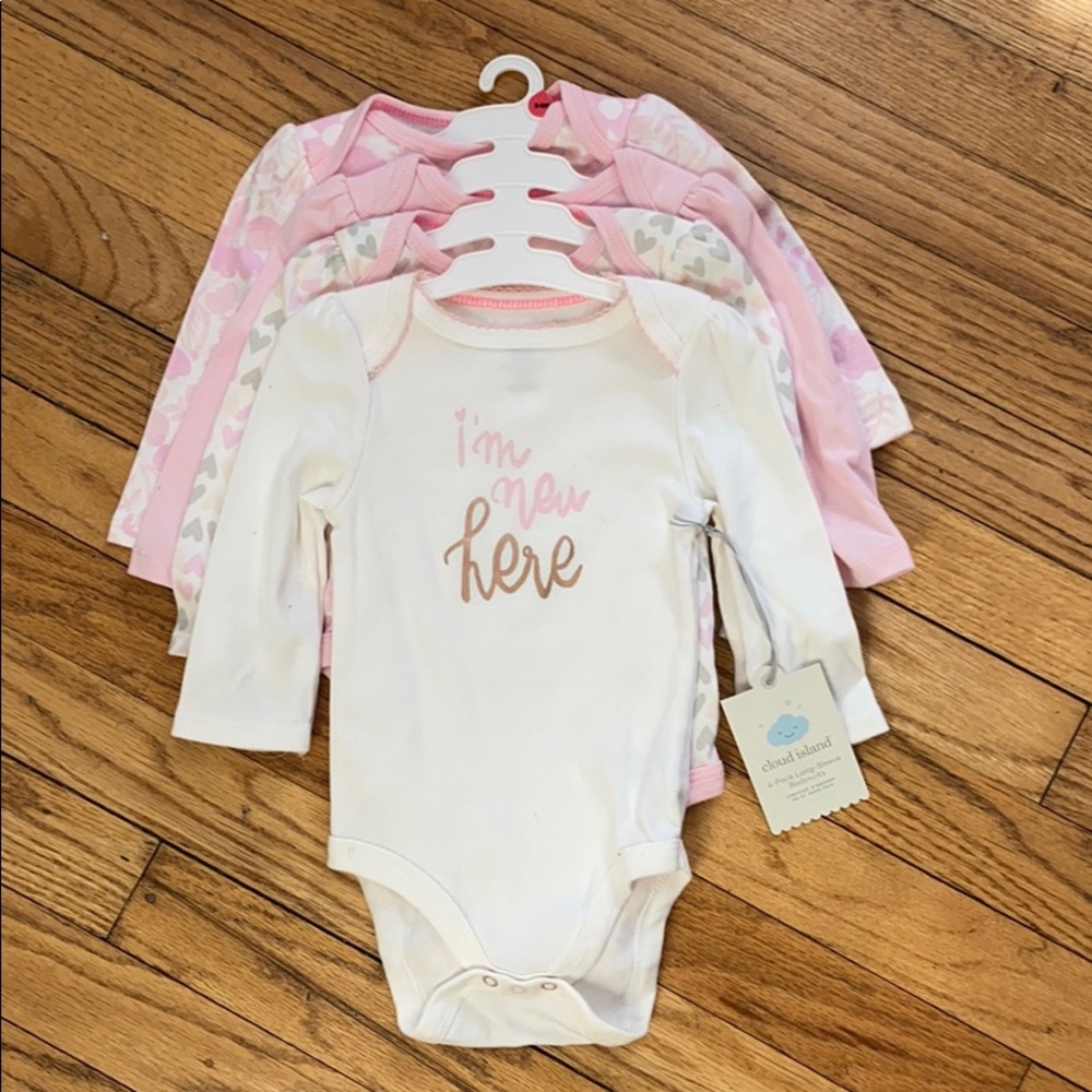4 pack long-sleeve bodysuits (3-6 months) New!